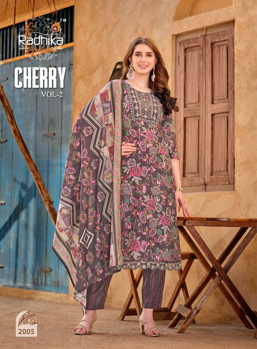 Cherry Vol 2 By Radhika Printed Embroidery Kurti With Bottom Dupatta Wholesale Market In Surat